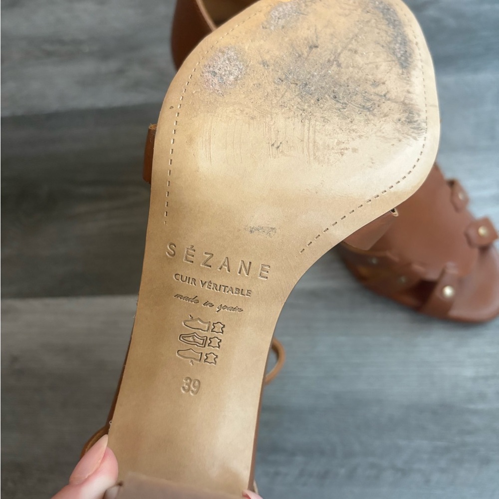 Brown Leather Sezane Heel Sandals - Like New - Size 8 - Picture 7 of 14